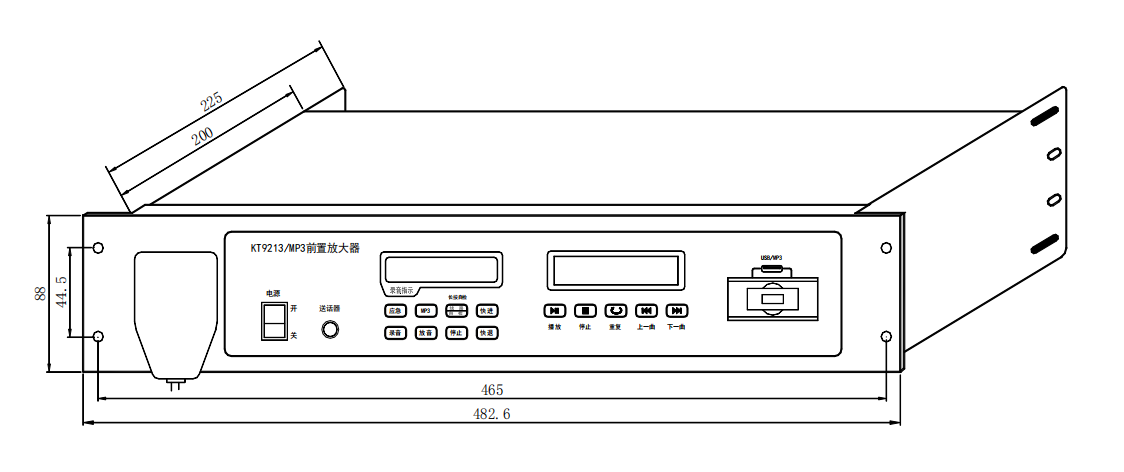 利達KT9213/MP3 前置放大器接線安裝技術結構示意圖