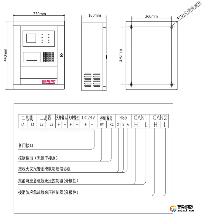 消防應急疏散余壓監控器接線示意圖
